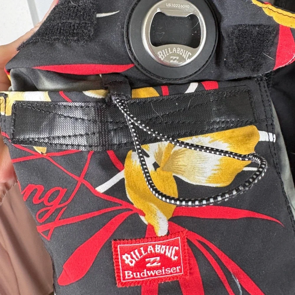 Billabong Budweiser Mens Board Shorts Floral Tie Dye Bottle‎ Opener Black Size M